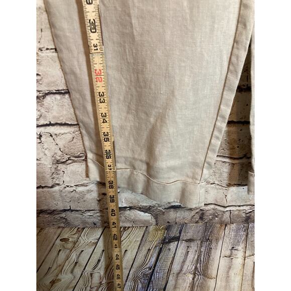 Ellen Tracy Linen Pants Womens Large Tan Relaxed Beachy Lagom Neutral Drawstring - Picture 12 of 16